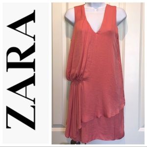 ZARA coral mini day dress with ruching  XS
